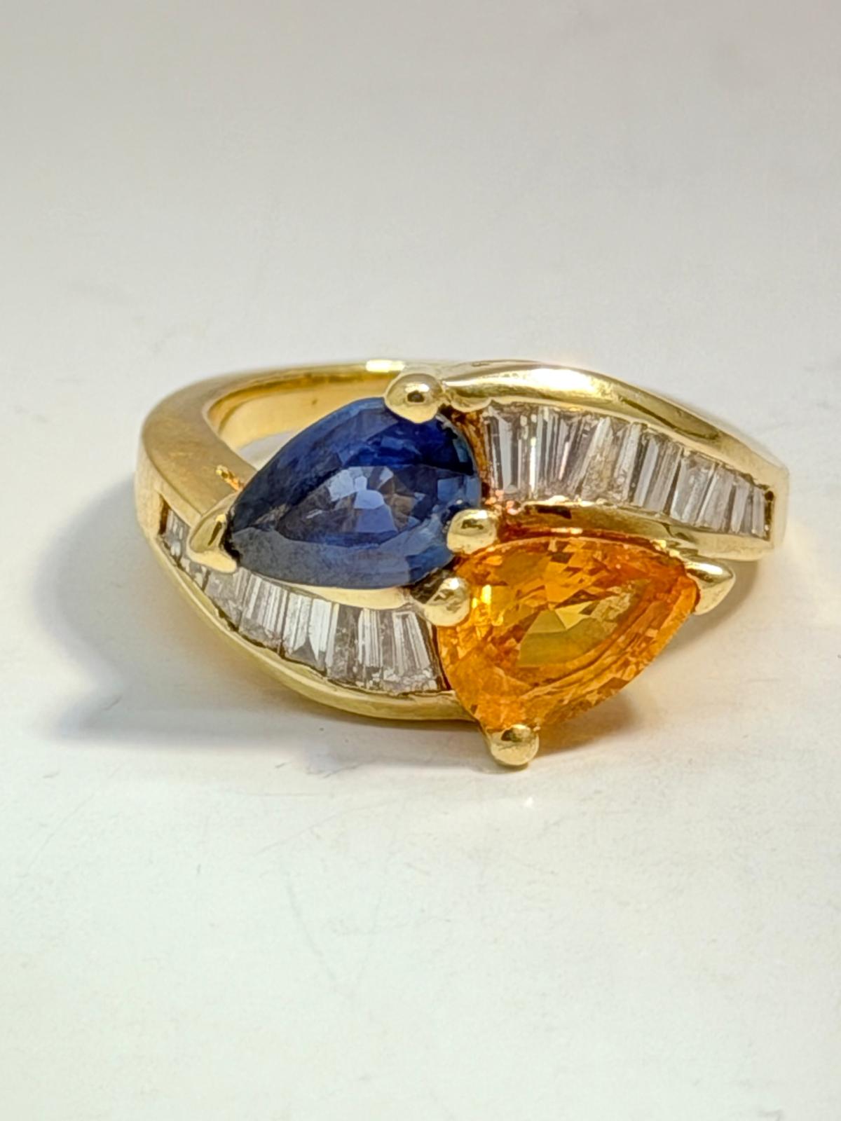Beautiful Yellow and Blue Sapphire Ring 18K Yellow Gold