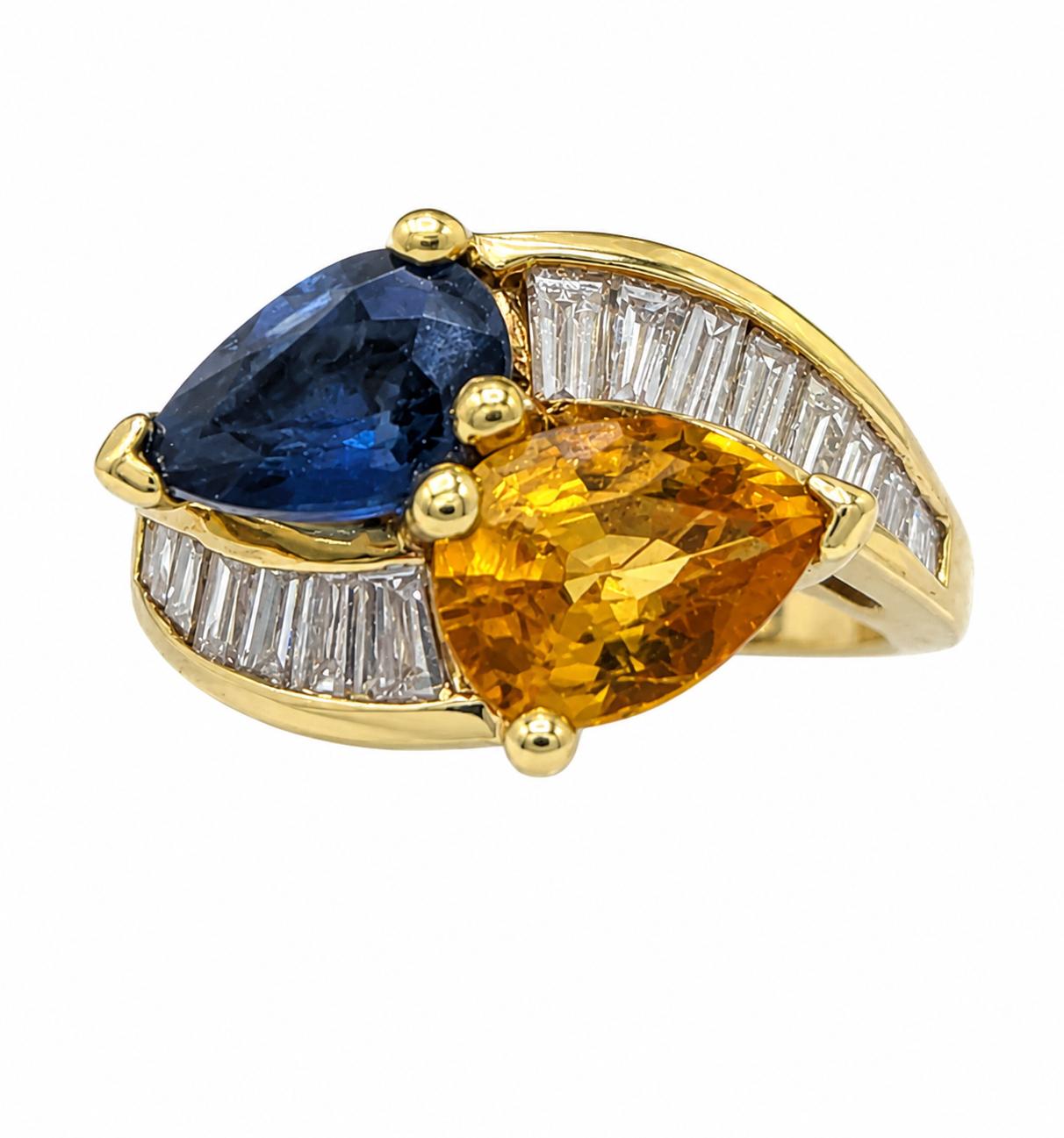Beautiful Yellow and Blue Sapphire Ring 18K Yellow Gold