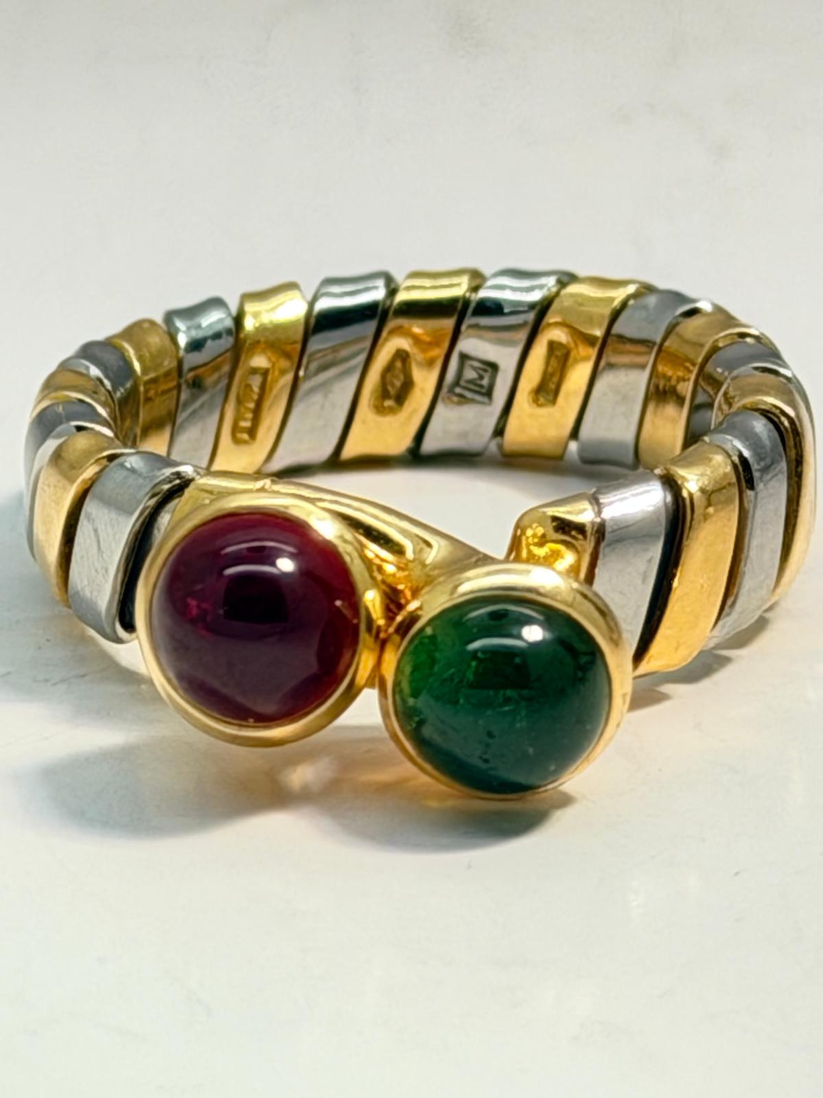 BVLGARI TUBOGAS Tourmaline Ring 18K Yellow Gold and S/s