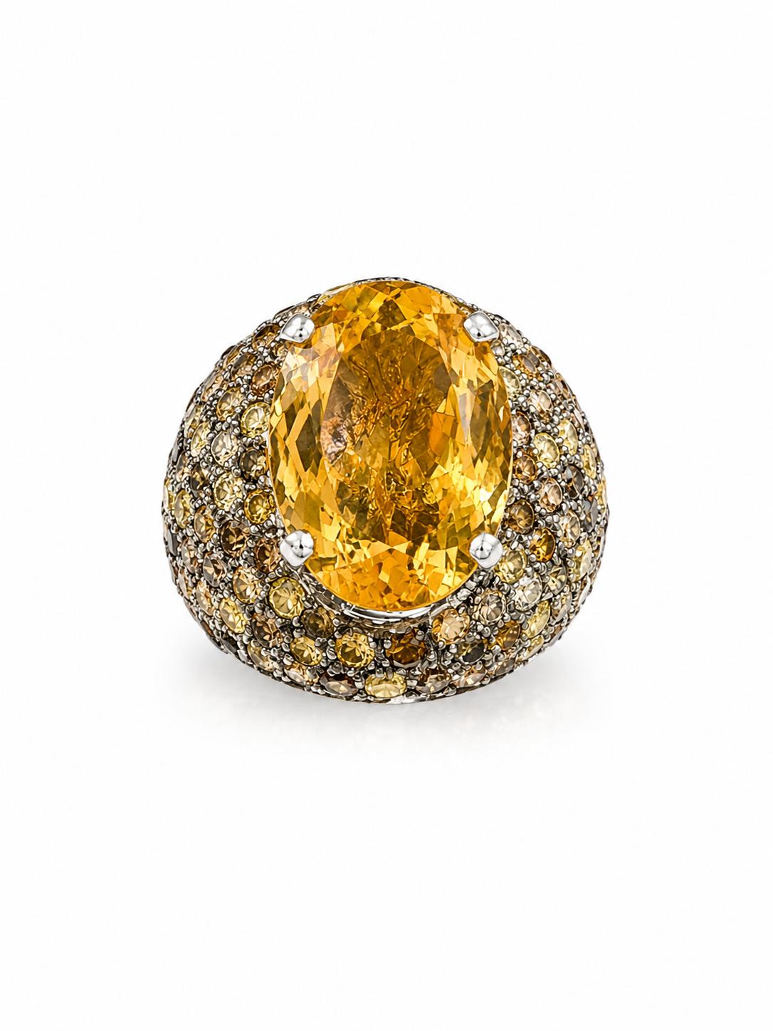 Beautiful Citrine with Champagne and Chocolate Diamonds Ring 