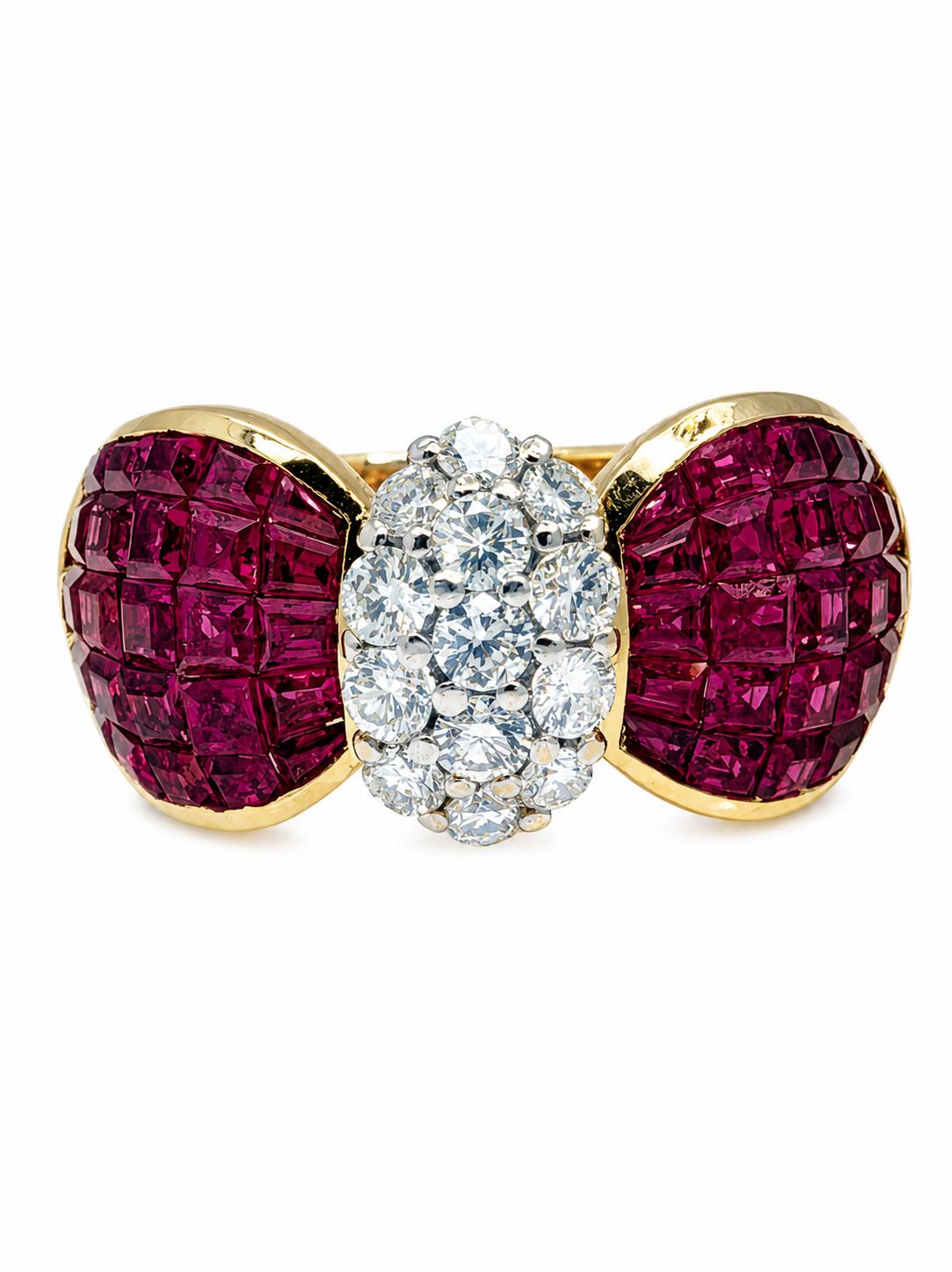 Unique Ruby, Diamond Ring 18K Yellow Gold SOLD