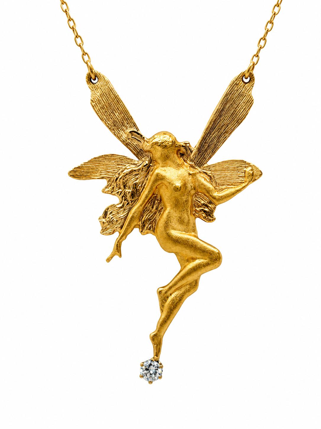 Unique Work of Art Tinkerbell Pendant 14K Yellow Gold 