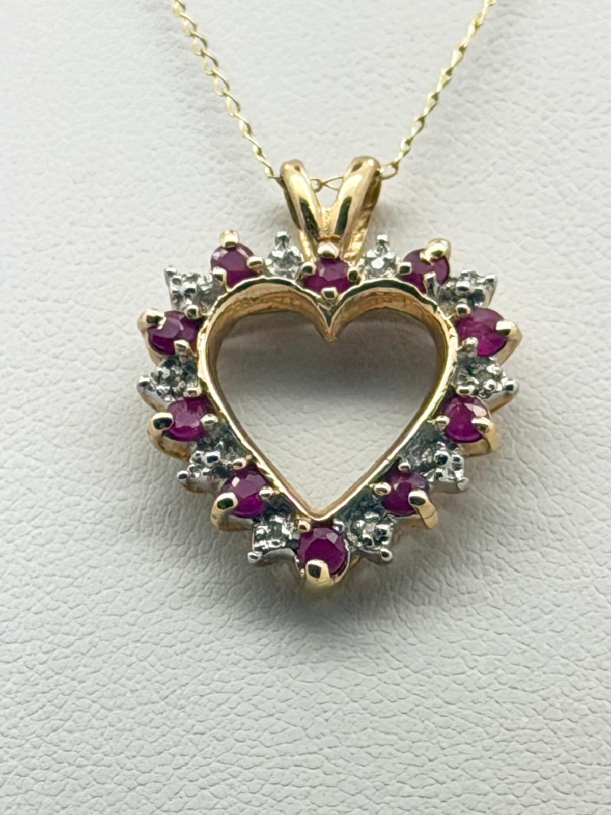Beautiful Ruby and Diamond Heart Pendant Necklace