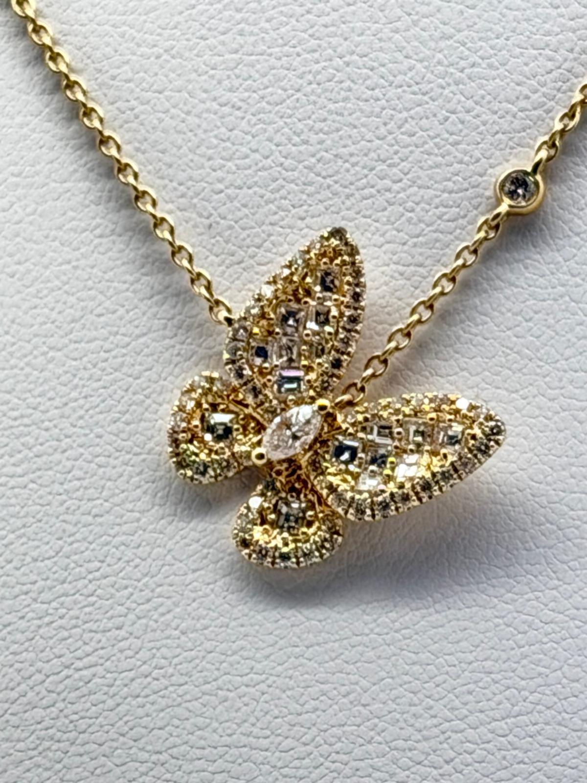 Butterfly Diamond Pendant Necklace 14K Yellow Gold