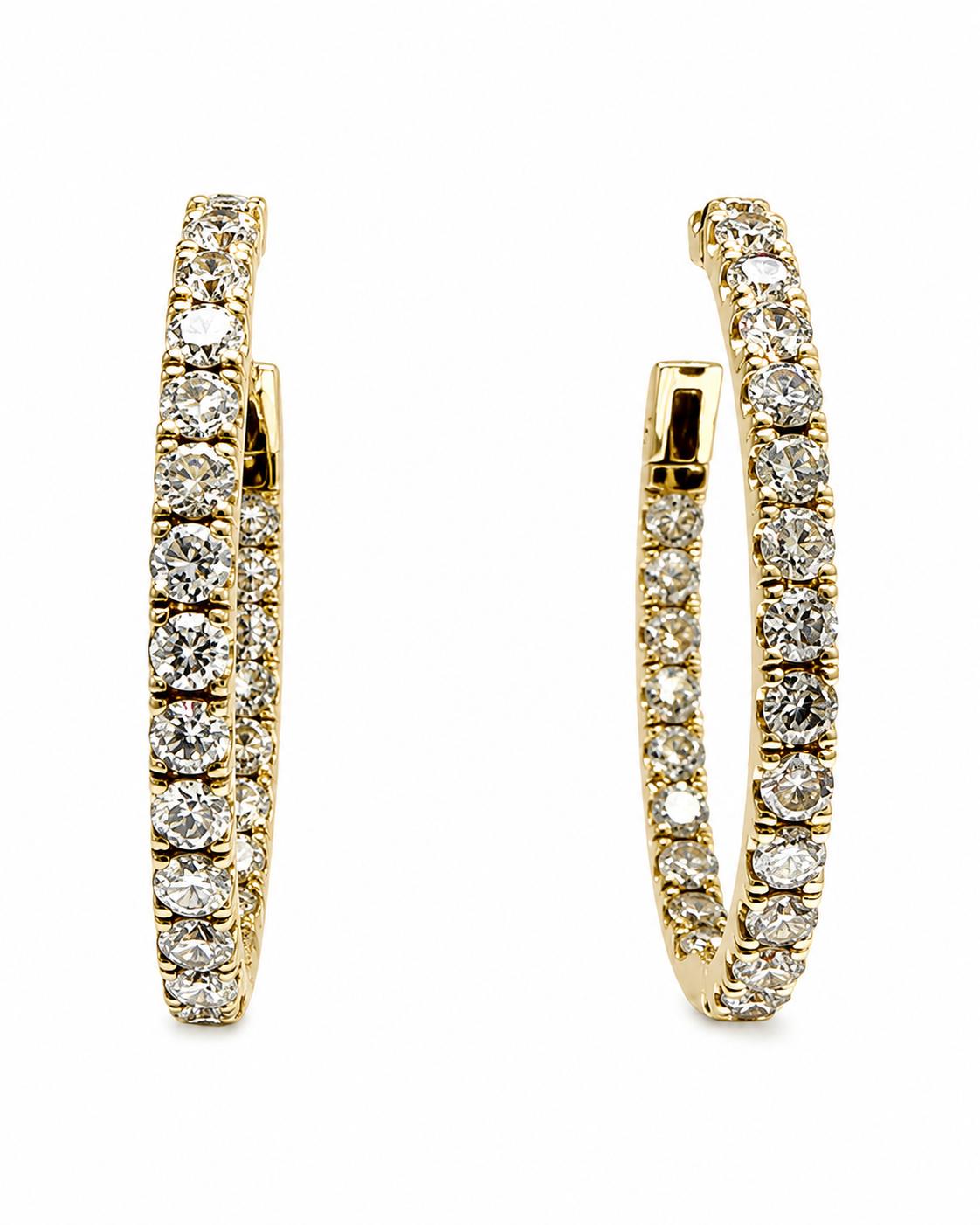Diamond Hoop Earrings 18K Yellow Gold.